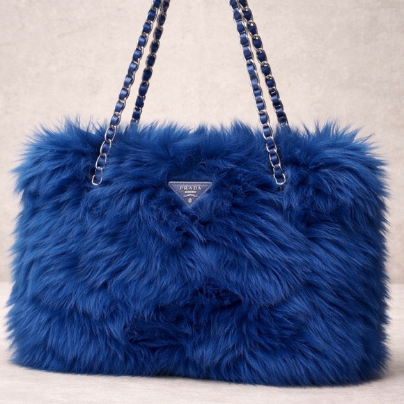Prada Handbags - Prada Vibrant Blue Fur Shoulder Bag